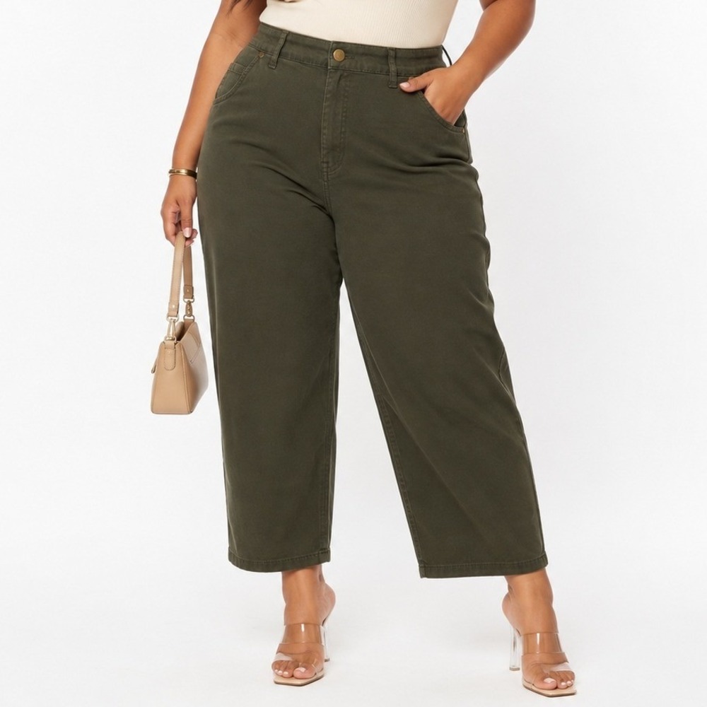 Tribal Jeans Audrey Mid Rise Girlfriend Barrel Leg Pants Olive Green 14 NWT